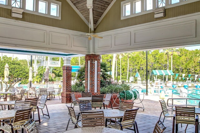 view of patio featuring ceiling fan