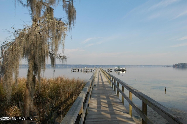 view of dock featuring a water view