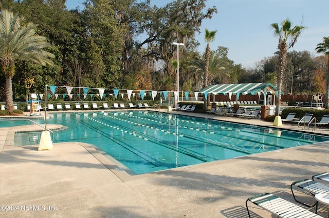 view of swimming pool featuring a patio