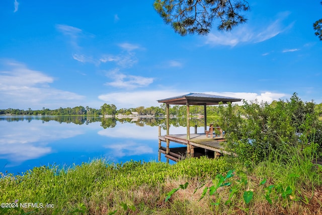 view of dock with a water view