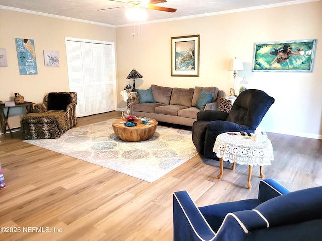9252 San Jose Blvd Unit 4301, Jacksonville, FL 32257 - living room featuring crown molding, a ceiling fan, and wood finished floors