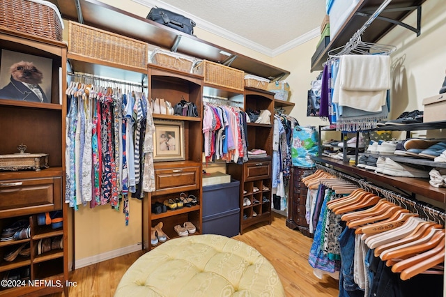 spacious closet featuring light wood-style flooring