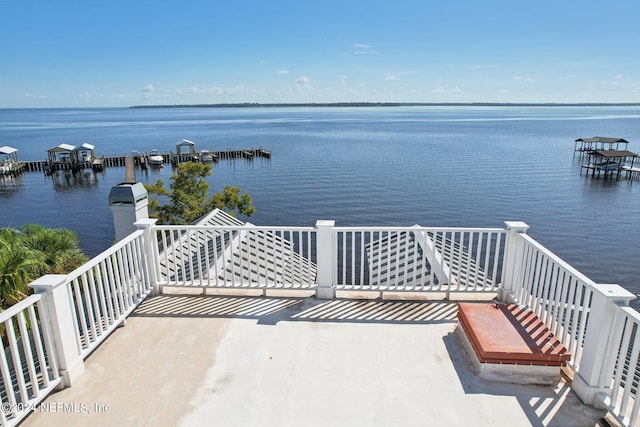 view of dock with a water view