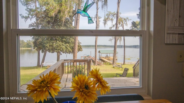 doorway featuring a water view