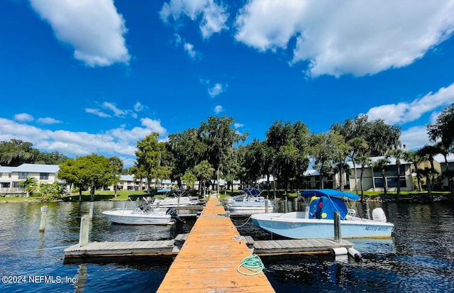 view of dock with a water view