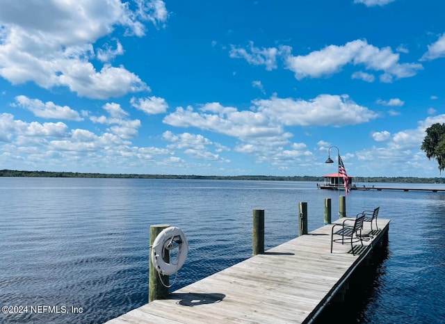 view of dock with a water view