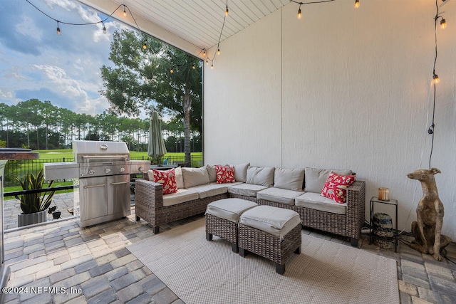 view of patio featuring an outdoor living space and area for grilling