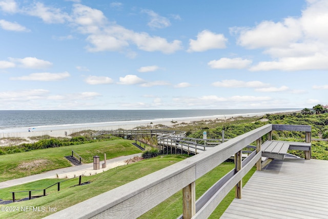 exterior space featuring a beach view