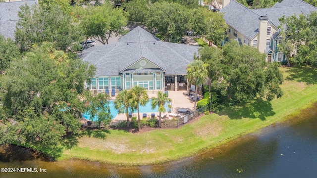 aerial view with a water view