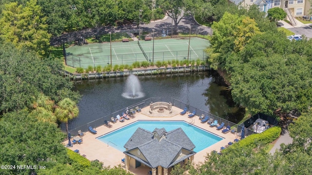 bird's eye view featuring a water view