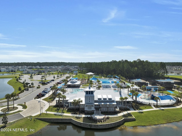 aerial view with a water view