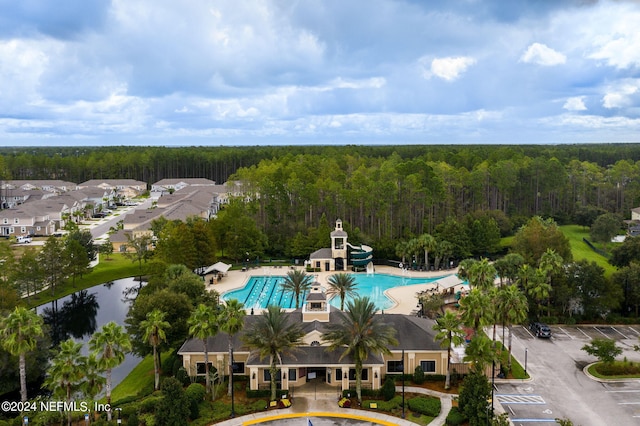 aerial view with a wooded view