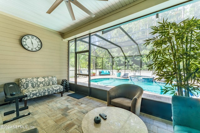 sunroom with a pool