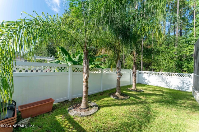 view of yard with a fenced backyard