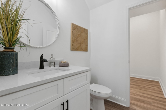 bathroom featuring vanity, toilet, and hardwood / wood-style floors