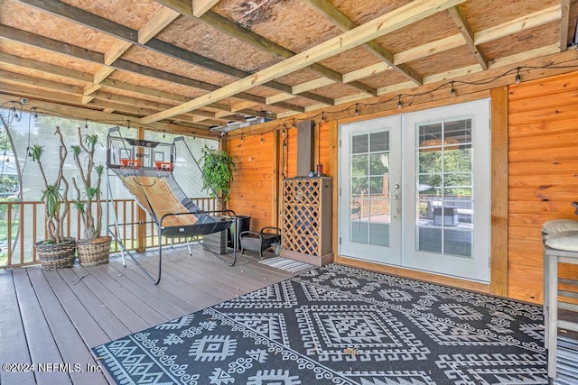 wooden terrace with french doors