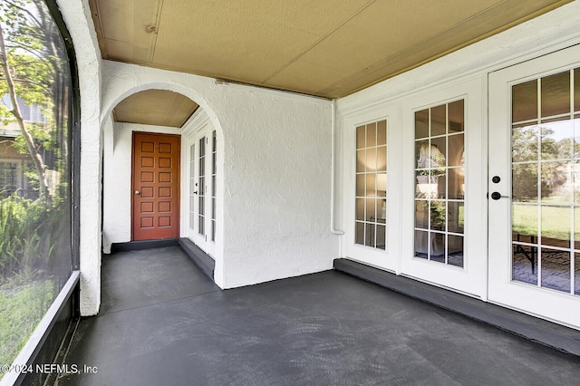 doorway to property featuring french doors