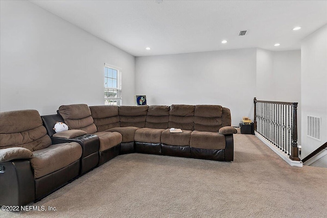 living room with light colored carpet