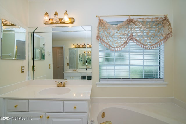 bathroom with a bathing tub and vanity