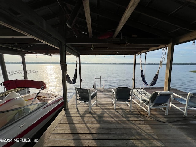 view of dock with a water view