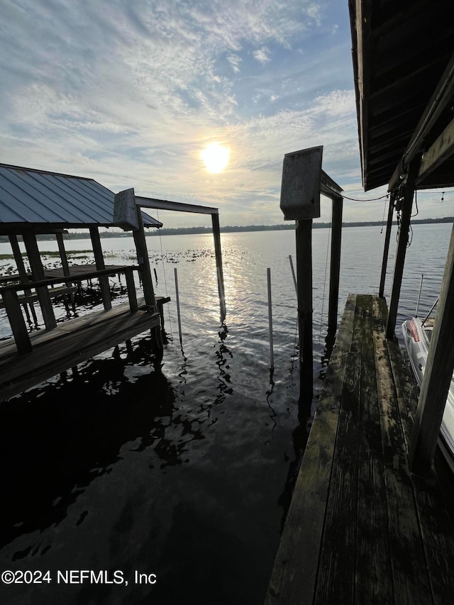 view of dock featuring a water view