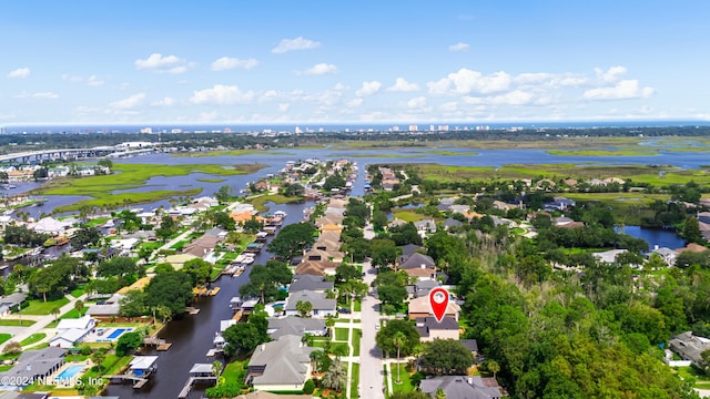 aerial view with a water view