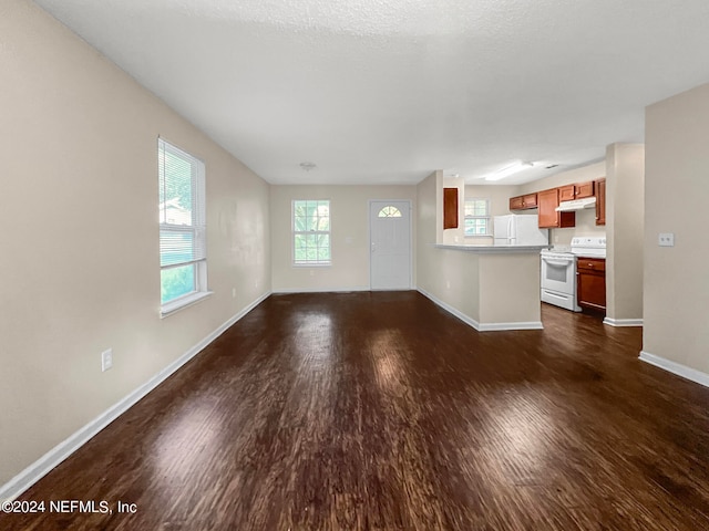 unfurnished living room with dark hardwood / wood-style flooring