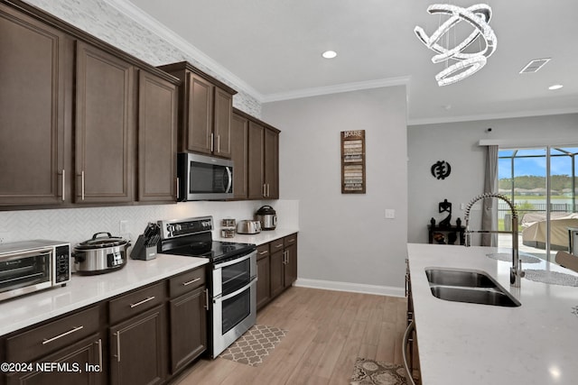 kitchen featuring pendant lighting, stainless steel appliances, sink, and backsplash