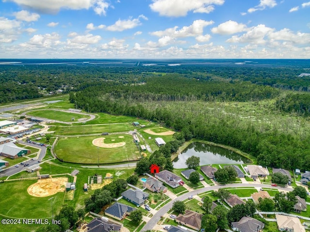 aerial view with a water view