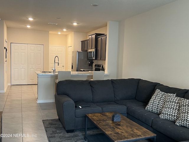 tiled living room with sink