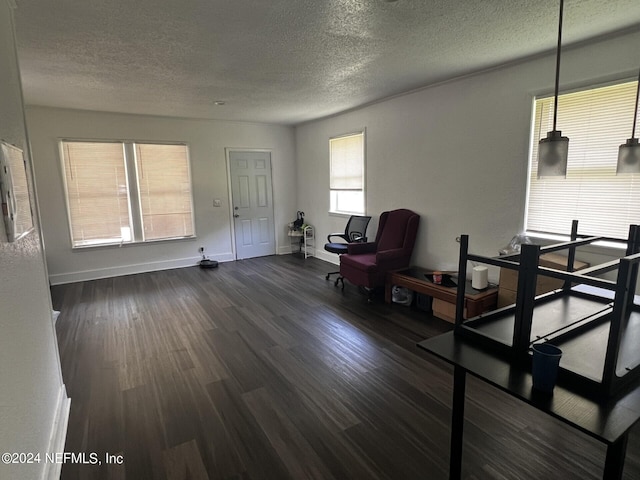 sitting room with a textured ceiling and hardwood / wood-style flooring