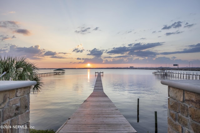 view of dock with a water view