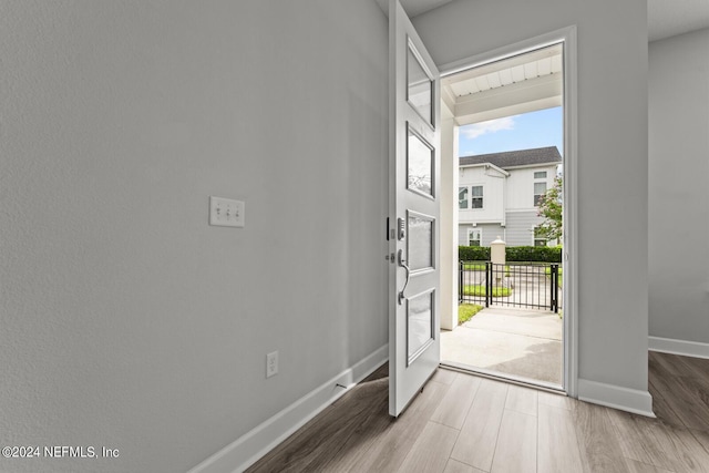 entryway with wood-type flooring