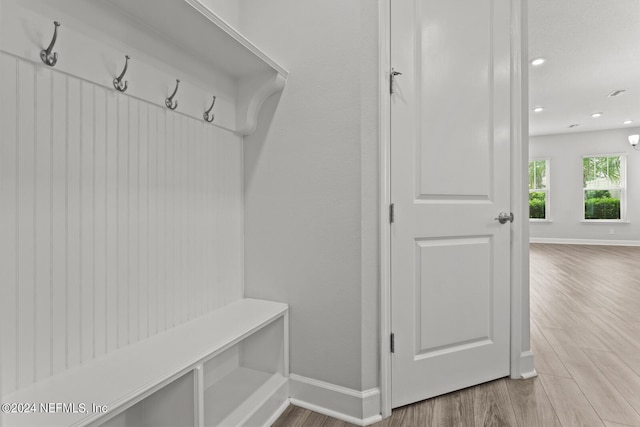 mudroom with light wood-type flooring