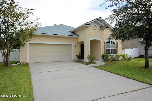 view of front of home featuring a garage and a front yard