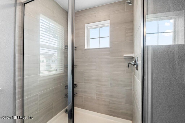 bathroom with walk in shower and a healthy amount of sunlight