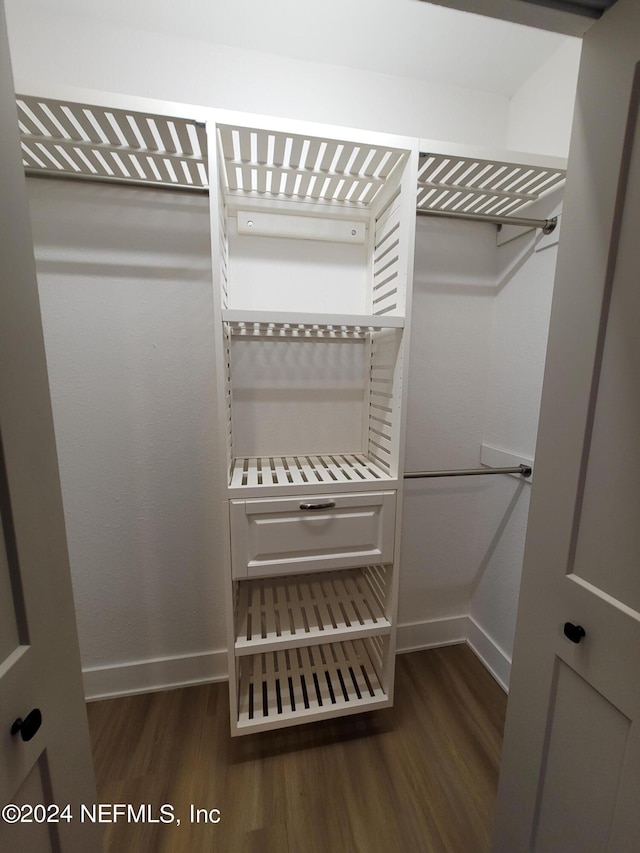 walk in closet featuring dark hardwood / wood-style floors