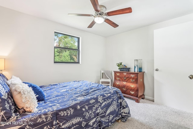 bedroom featuring carpet flooring and ceiling fan