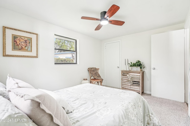 bedroom featuring carpet floors and ceiling fan