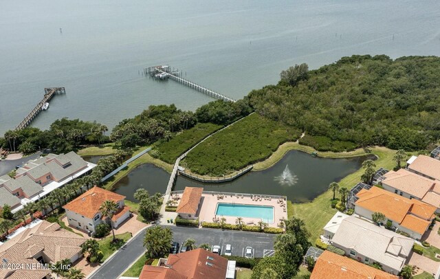 aerial view featuring a water view