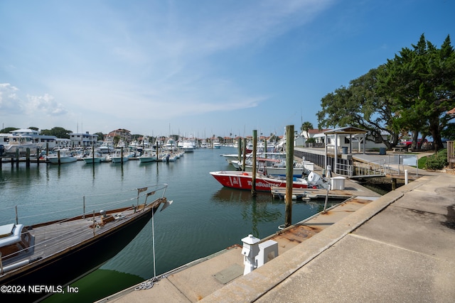 view of dock with a water view