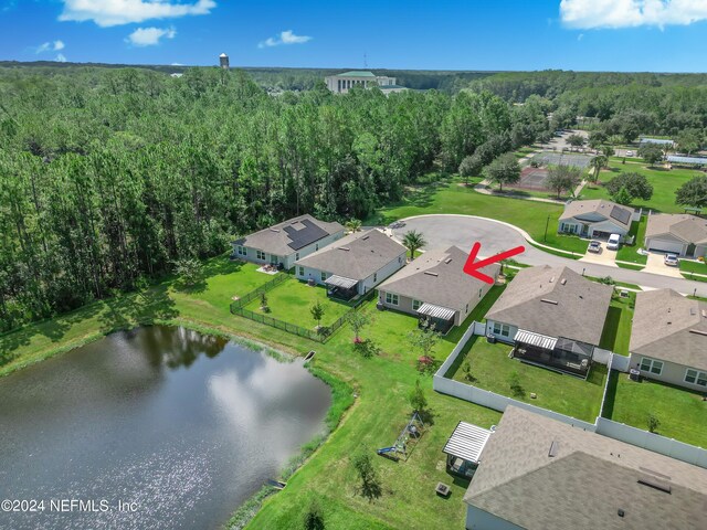 aerial view featuring a water view