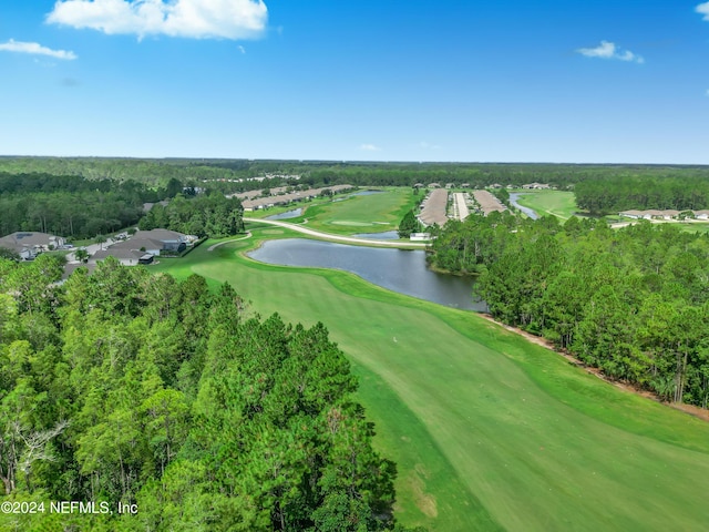 aerial view featuring a water view and golf course view