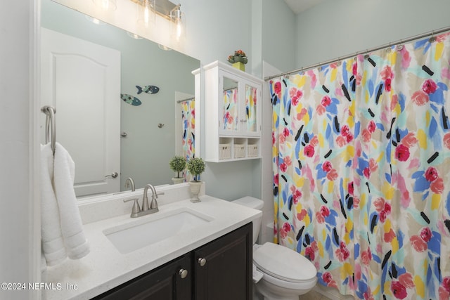 full bathroom featuring vanity, toilet, and a shower with curtain