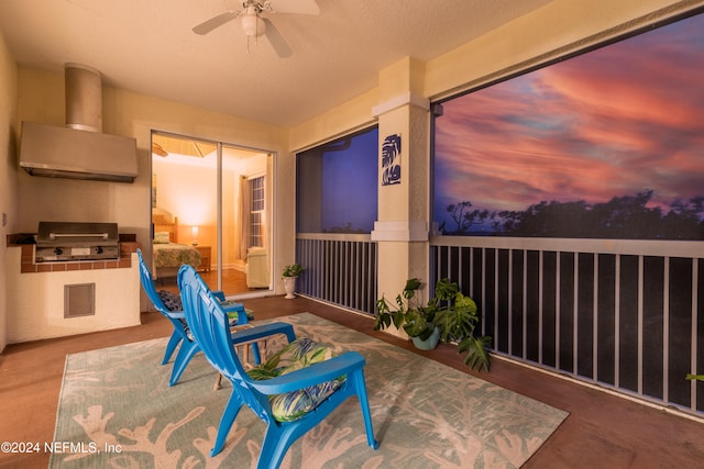 interior space featuring ceiling fan