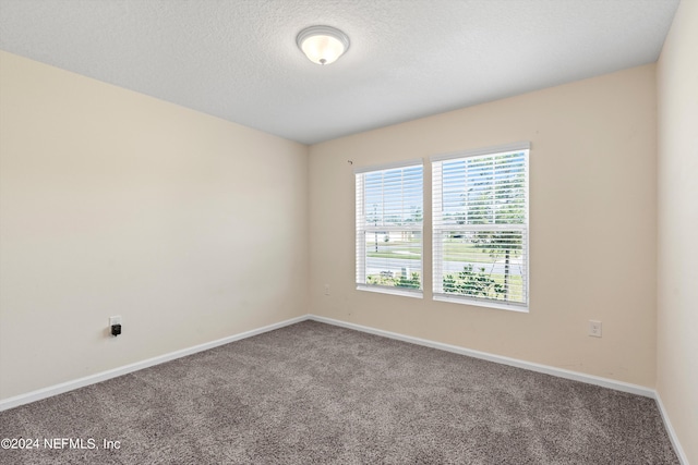 carpeted empty room with baseboards and a textured ceiling