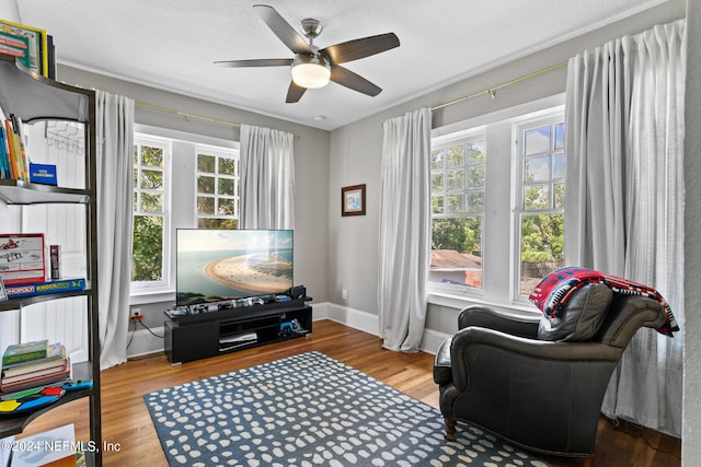 interior space featuring ceiling fan and light hardwood / wood-style flooring