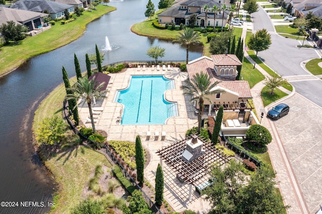 aerial view with a water view