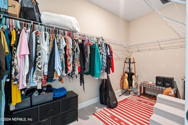 spacious closet with light carpet