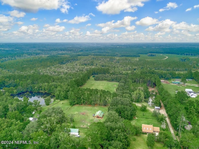 drone / aerial view featuring a rural view and a view of trees